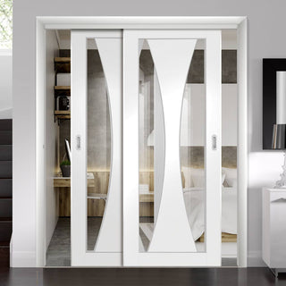 Image: Bespoke Thruslide Verona Glazed - 2 Sliding Doors and Frame Kit - White Primed