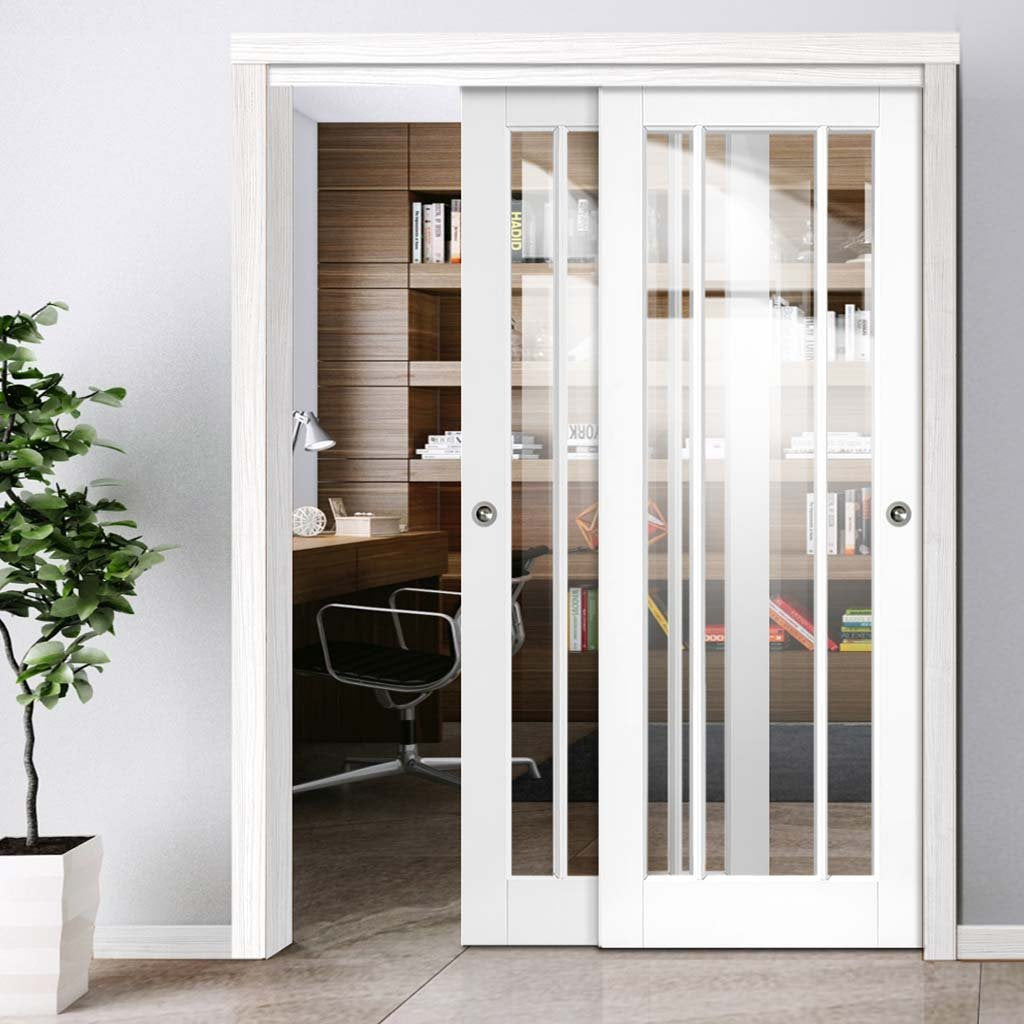 Bespoke Thruslide Worcester 3L - 2 Sliding Doors and Frame Kit - Clear Safety Glass - White Primed