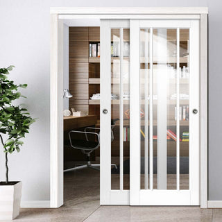 Image: Bespoke Thruslide Worcester 3L - 2 Sliding Doors and Frame Kit - Clear Safety Glass - White Primed