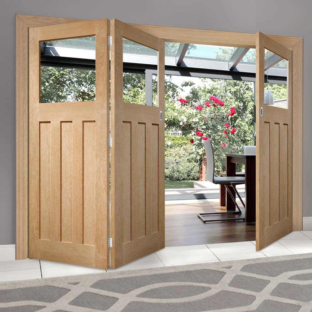 Bespoke Thrufold DX Oak 1930's Style Glazed Folding 2+1 Door