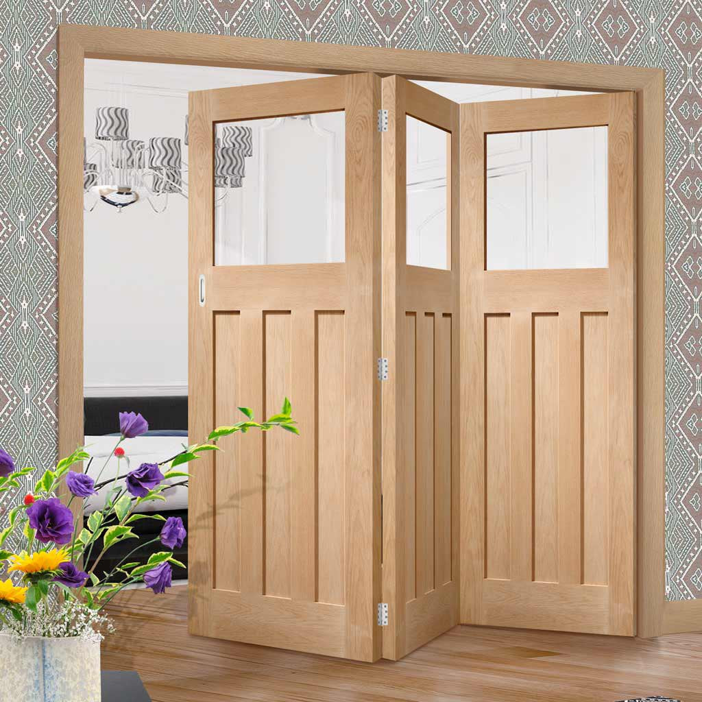 Bespoke Thrufold DX Oak 1930's Style Glazed Folding 3+0 Door