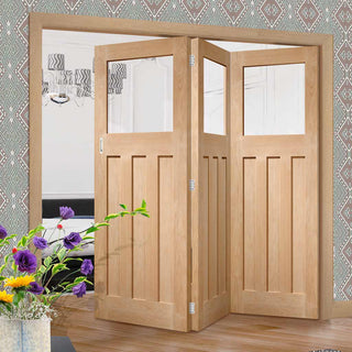 Image: Bespoke Thrufold DX Oak 1930's Style Glazed Folding 3+0 Door