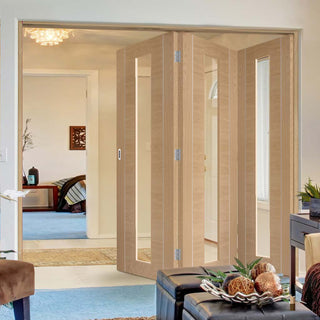 Image: Bespoke Thrufold Forli Oak Glazed Folding 3+0 Door - Aluminium Inlay - Prefinished