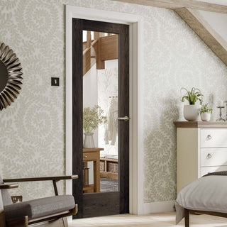 Image: Prefinished Bespoke Pattern 10 Oak Fire Door - Clear Glass - Choose Your Colour