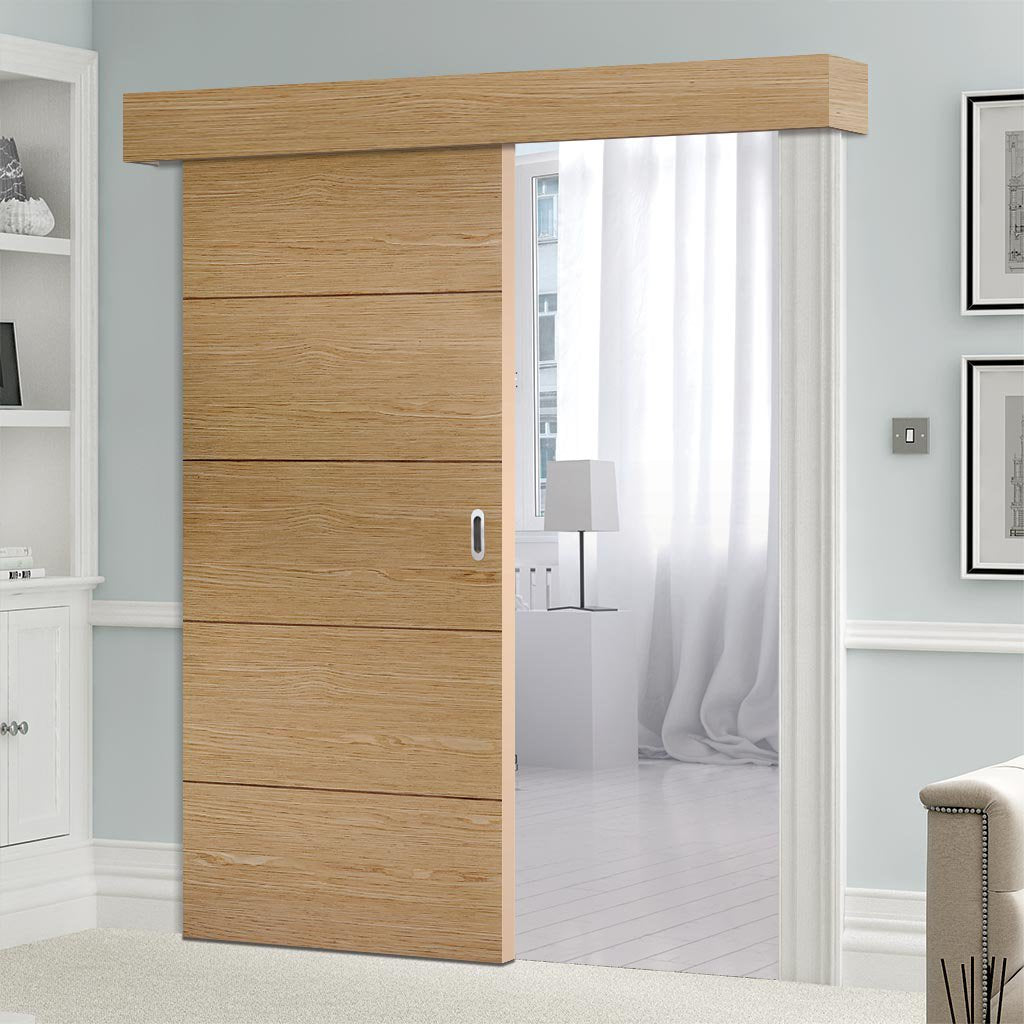 Bespoke Thruslide Surface Lille Oak Flush Door - Sliding Door and Track Kit - Prefinished