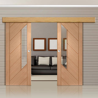 Image: Bespoke Thruslide Surface Monza Oak Glazed - Sliding Double Door and Track Kit