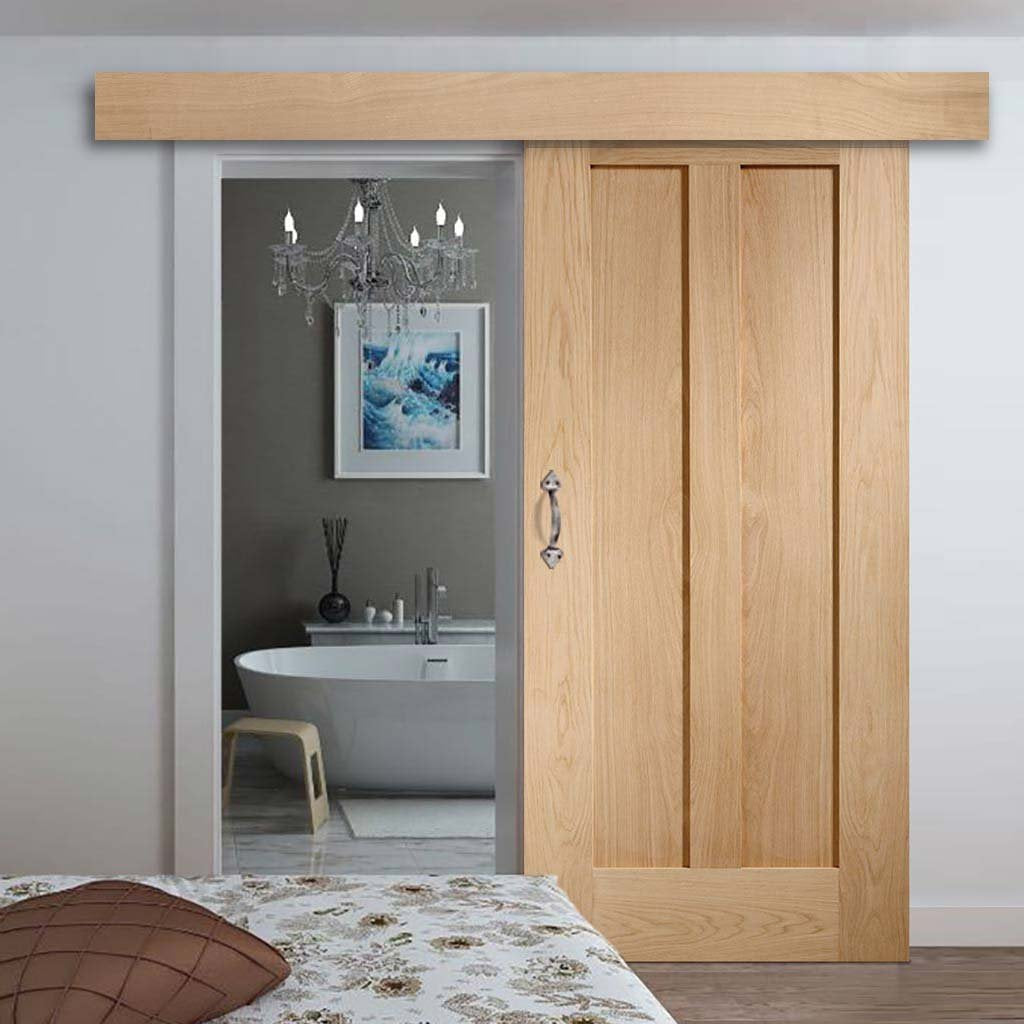 Bespoke Thruslide Surface Novara Oak 2 Panel - Sliding Door and Track Kit