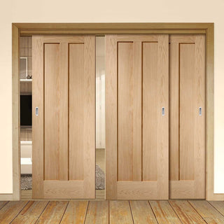 Image: Bespoke Thruslide Novara Oak 2 Panel - 3 Sliding Doors and Frame Kit