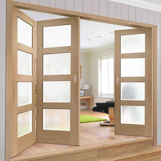 Image: Bespoke Thrufold Shaker Oak 4 Pane Glazed Folding 2+1 Door - Prefinished