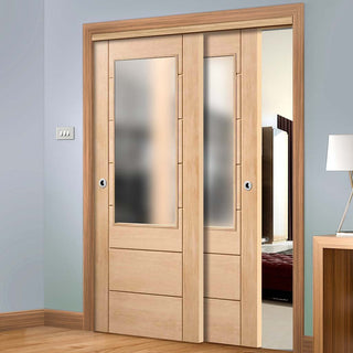 Image: Bespoke Thruslide Palermo Oak 2XG Glazed - 2 Sliding Doors and Frame Kit