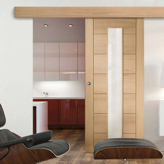 Image: Bespoke Thruslide Surface Palermo Oak 1 Pane Glazed - Sliding Door and Track Kit
