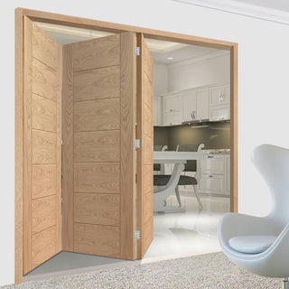 Image: Bespoke Thrufold Palermo Oak Folding 3+0 Door - Panel Effect - Prefinished