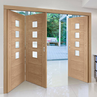 Image: Bespoke Thrufold Palermo Oak Glazed Folding 2+1 Door - Prefinished