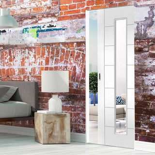 Image: Bespoke Palermo 1L White Primed Glazed Single Frameless Pocket Door