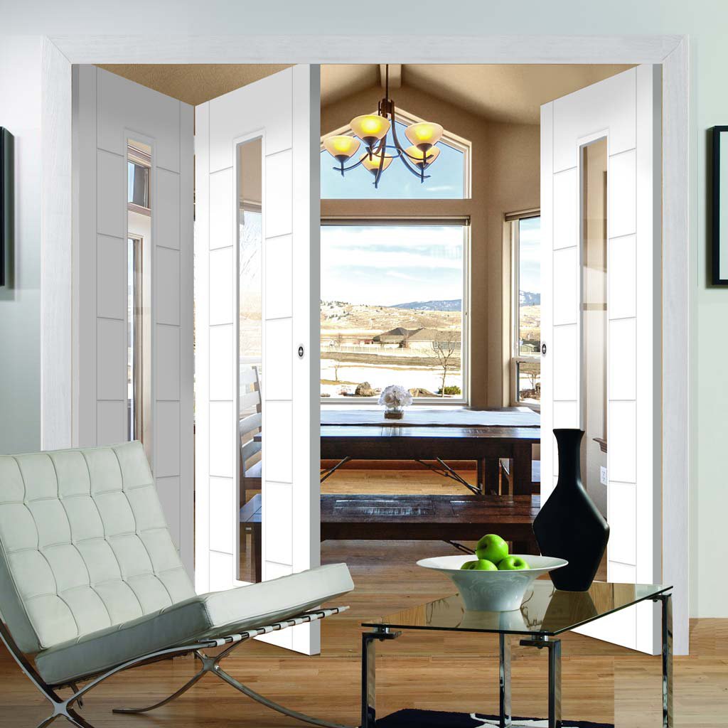 Bespoke Thrufold Palermo 1L White Primed Glazed Folding 2+1 Door