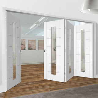 Image: Bespoke Thrufold Palermo 1L White Primed Glazed Folding 3+1 Door