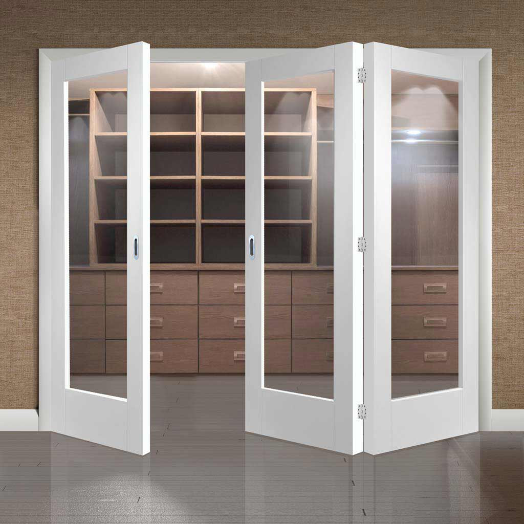 Three Folding Doors & Frame Kit - Pattern 10 2+1 - Clear Glass - White Primed