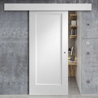 Image: Bespoke Thruslide Surface P10 1P - Sliding Door and Track Kit - White Primed