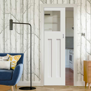 Image: Bespoke DX 1930's White Primed Glazed Single Pocket Door