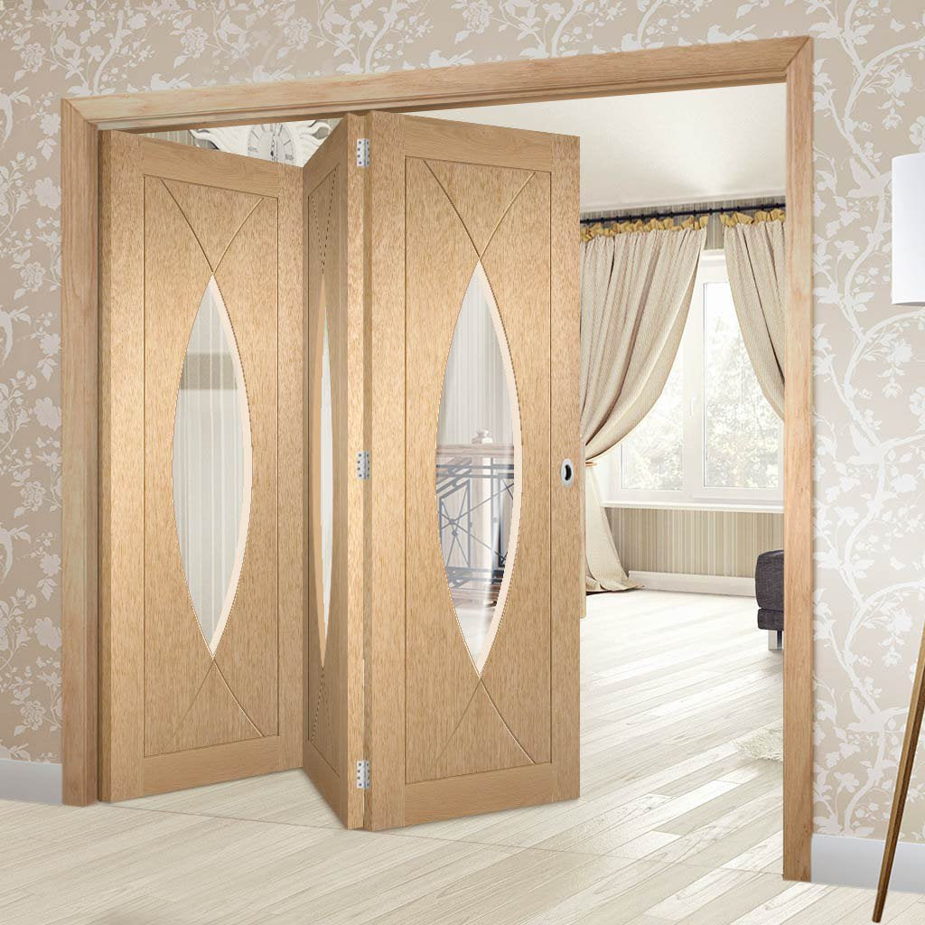 Bespoke Thrufold Pesaro Oak Glazed Folding 3+0 Door - Prefinished