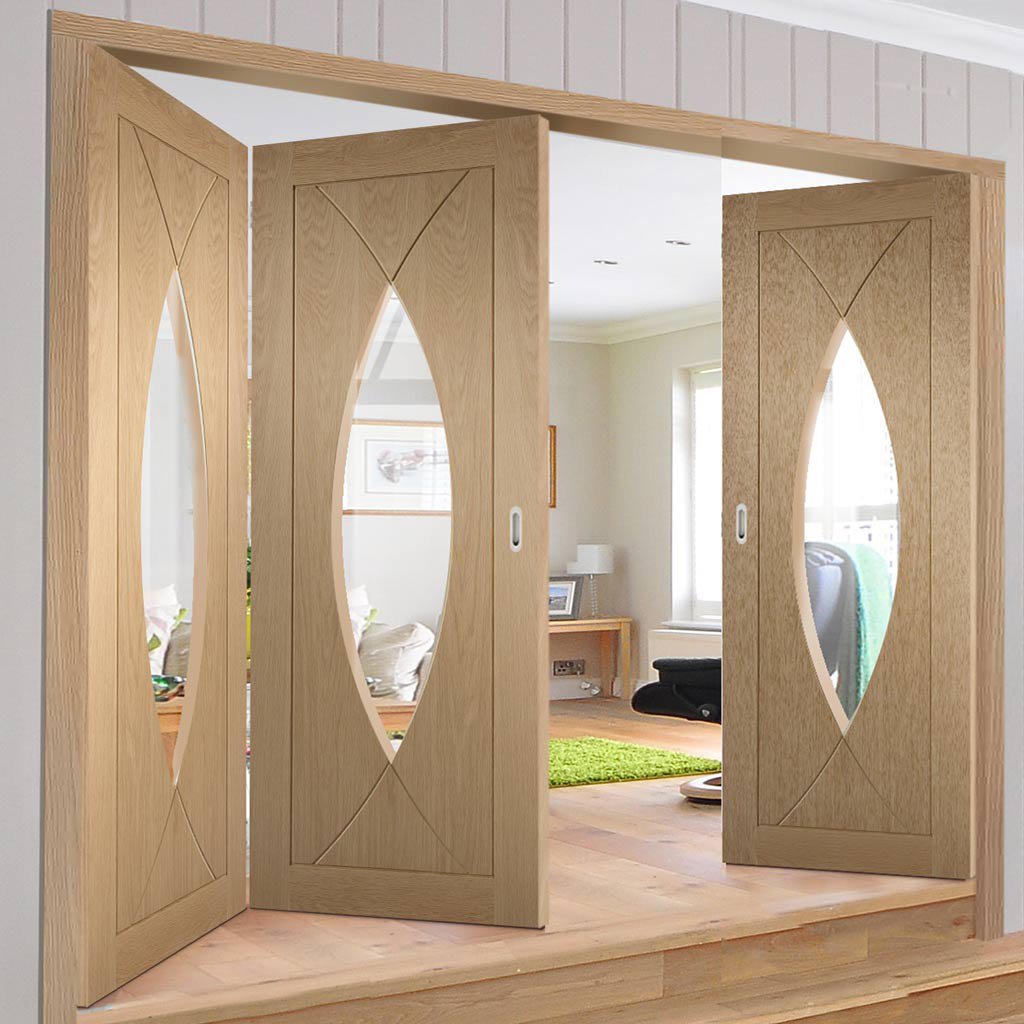 Bespoke Thrufold Pesaro Oak Glazed Folding 2+1 Door