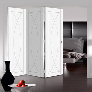 Image: Bespoke Thrufold Pesaro White Primed Flush Folding 3+0 Door