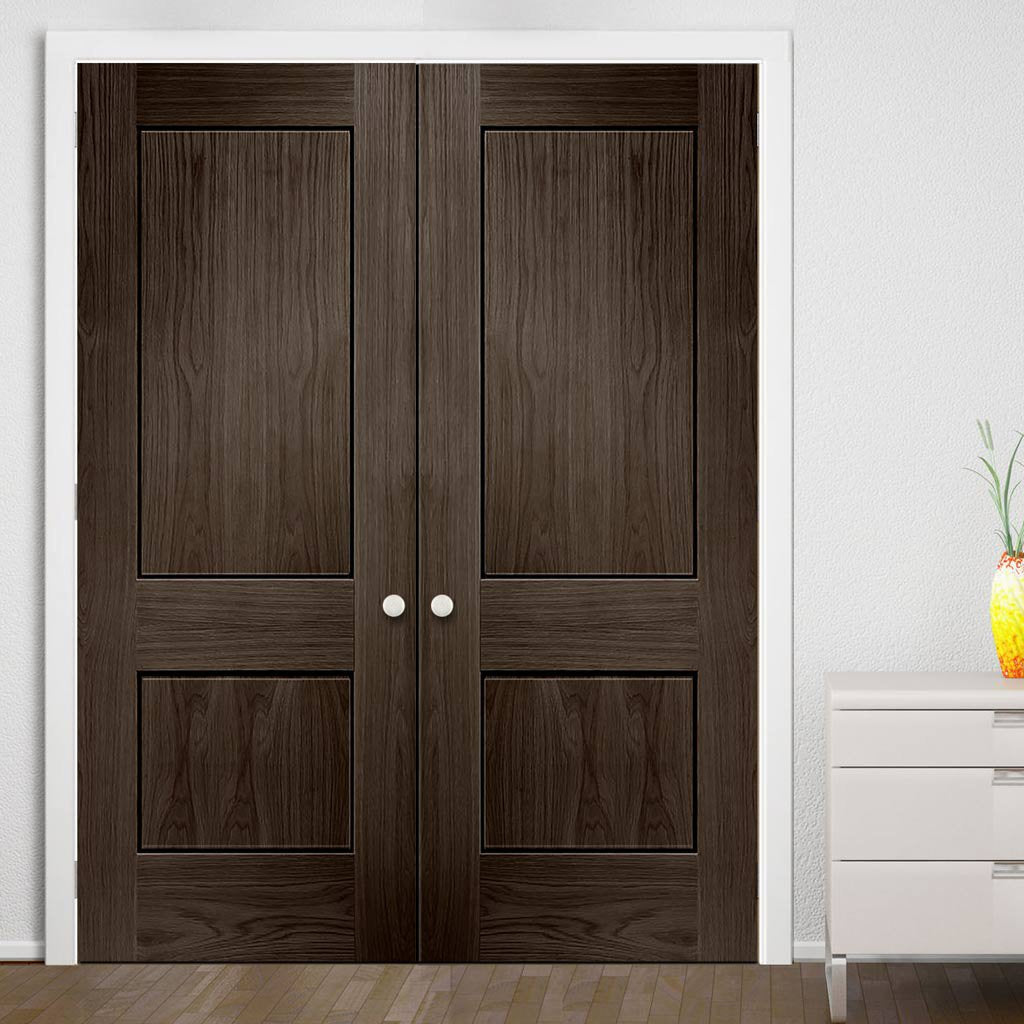 Prefinished Bespoke Piacenza Oak Flush Door Pair - Groove Design - Choose Your Colour