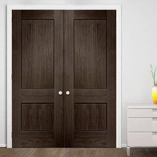 Image: Prefinished Bespoke Piacenza Oak Flush Door Pair - Groove Design - Choose Your Colour