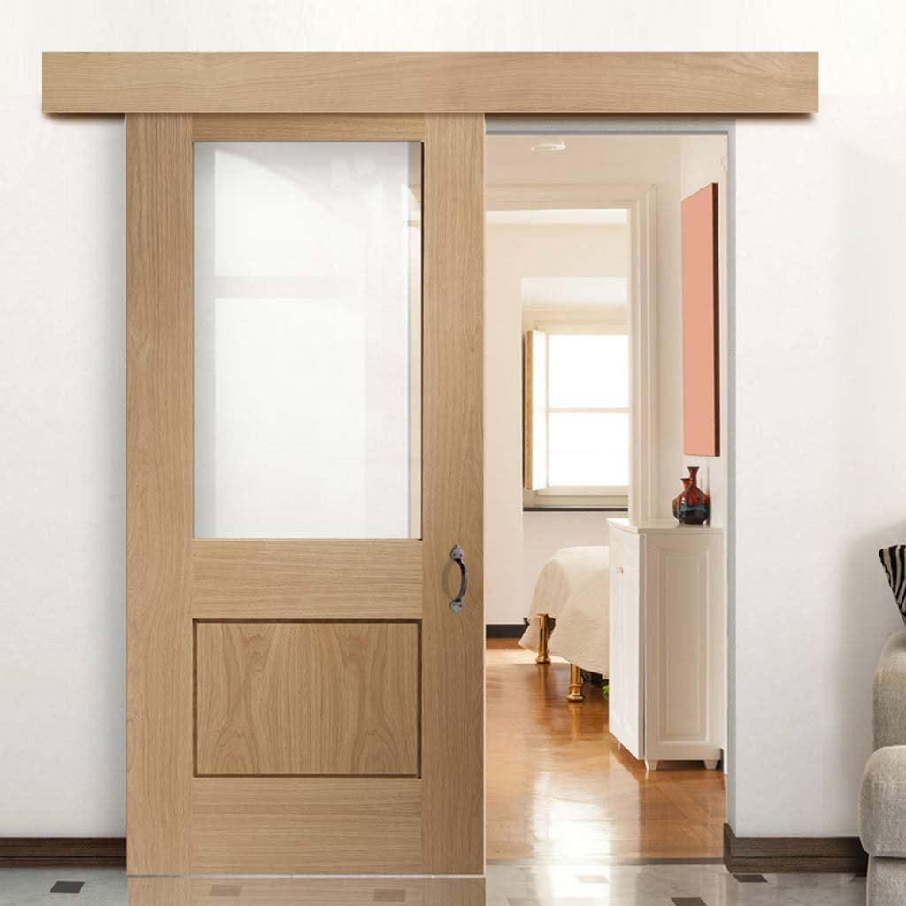 Bespoke Thruslide Surface Piacenza Oak 1 Panel Glazed - Sliding Door and Track Kit - Groove Design