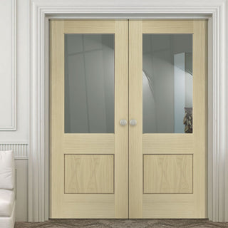 Image: Prefinished Bespoke Piacenza Oak Glazed Door Pair - Groove Design - Choose Your Colour