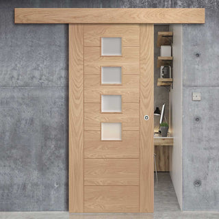 Image: Bespoke Thruslide Surface Palermo Oak Glazed - Sliding Door and Track Kit - Prefinished