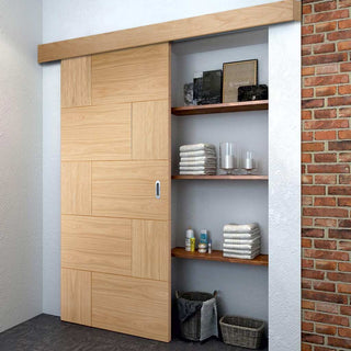 Image: Bespoke Thruslide Surface Ravenna Oak Flush - Sliding Door and Track Kit - Prefinished