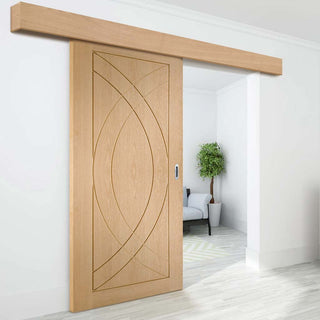 Image: Bespoke Thruslide Surface Treviso Oak Flush - Sliding Door and Track Kit - Prefinished