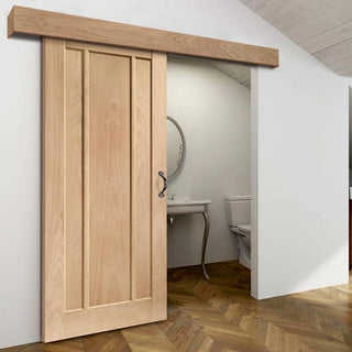 Image: Bespoke Thruslide Surface Worcester Oak 3 Panel - Sliding Door and Track Kit - Prefinished