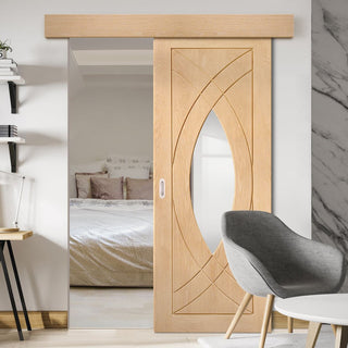 Image: Bespoke Thruslide Surface Treviso Oak Glazed - Sliding Door and Track Kit - Prefinished
