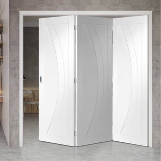Image: Bespoke Thrufold Salerno White Primed Flush Folding 3+0 Door