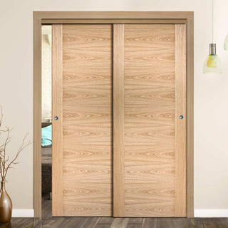 Image: Bespoke Thruslide Sofia Oak Flush Door - 2 Sliding Doors and Frame Kit - Prefinished