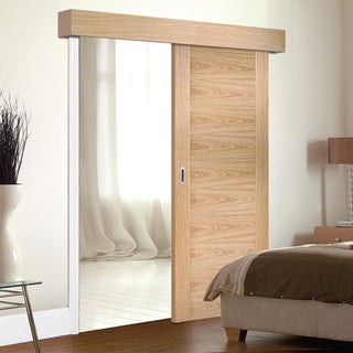 Image: Bespoke Thruslide Surface Sofia Oak Flush Door - Sliding Door and Track Kit - Prefinished