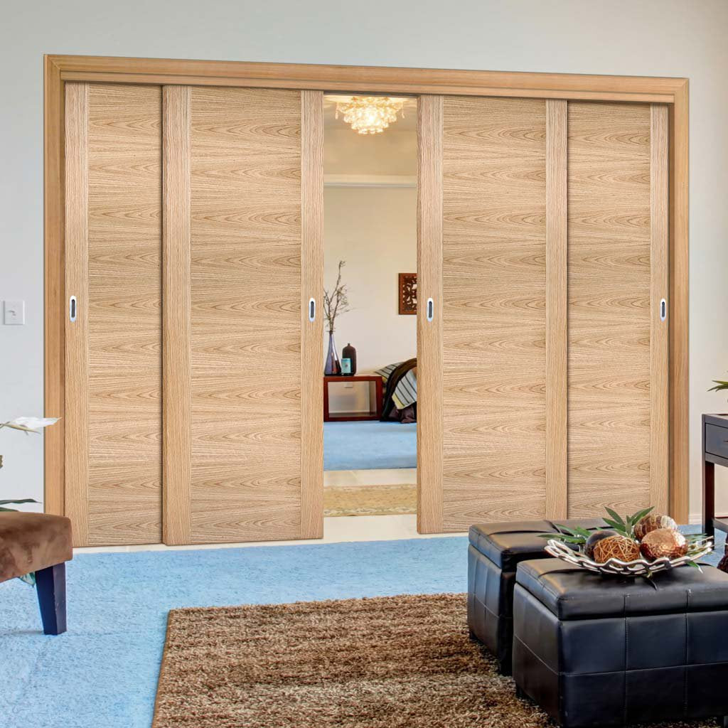 Bespoke Thruslide Sofia Oak Flush Door - 4 Sliding Doors and Frame Kit - Prefinished