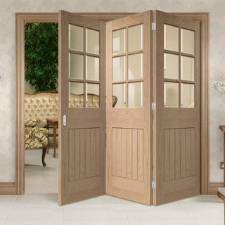 Image: Bespoke Thrufold Suffolk Oak 6 Pane Glazed Folding 3+0 Door - Prefinished