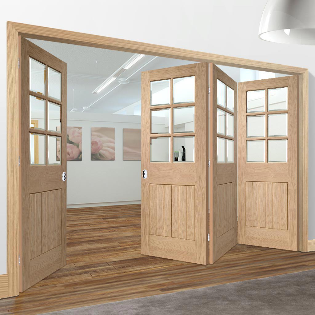 Bespoke Thrufold Suffolk Oak 6 Pane Glazed Folding 3+1 Door - Prefinished