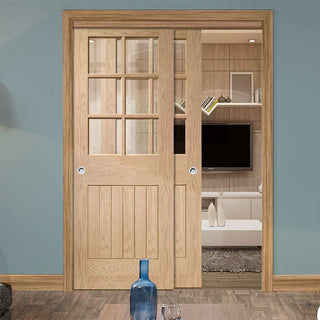 Image: Bespoke Thruslide Suffolk Oak 6 Pane Glazed - 2 Sliding Doors and Frame Kit - Prefinished