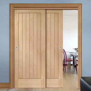 Image: Bespoke Thruslide Suffolk Oak - 2 Sliding Doors and Frame Kit - Prefinished