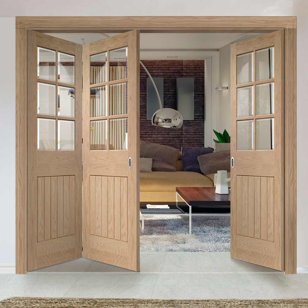 Bespoke Thrufold Suffolk Oak 6 Pane Glazed Folding 2+1 Door - Prefinished