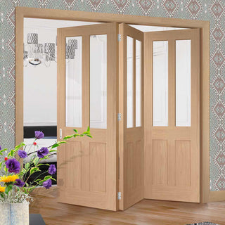 Image: Bespoke Thrufold Malton Oak Shaker 2P & 2L Glazed Folding 3+0 Door