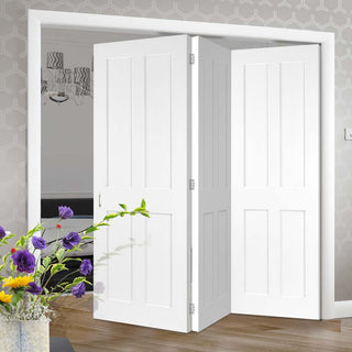 Image: Bespoke Thrufold Victorian Shaker 4P White Primed Folding 3+0 Door