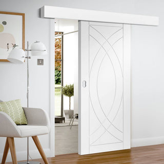 Image: Bespoke Thruslide Surface Treviso Flush - Sliding Door and Track Kit - White Primed