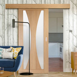 Image: Bespoke Thruslide Surface Verona Oak Glazed - Sliding Door and Track Kit