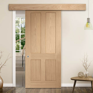 Image: Bespoke Thruslide Surface Victorian 4P Oak Shaker - Sliding Door and Track Kit