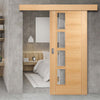 Bespoke Thruslide Surface Vancouver Oak 4L Door - Clear Glazed Offset - Sliding Door and Track Kit - Prefinished